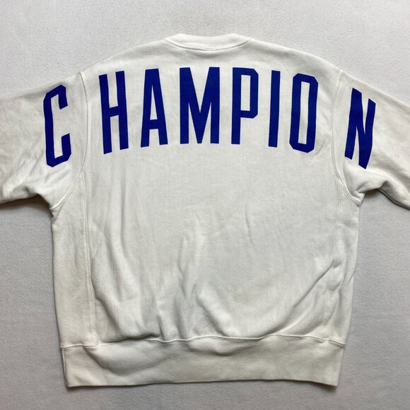 Champion Reverse Weave Crewneck Sweatshirt Men's L White Big Letters on Back - Picture 13 of 16